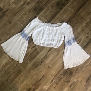 Girl & the Sun White Cropped Butterfly Sleeve Top